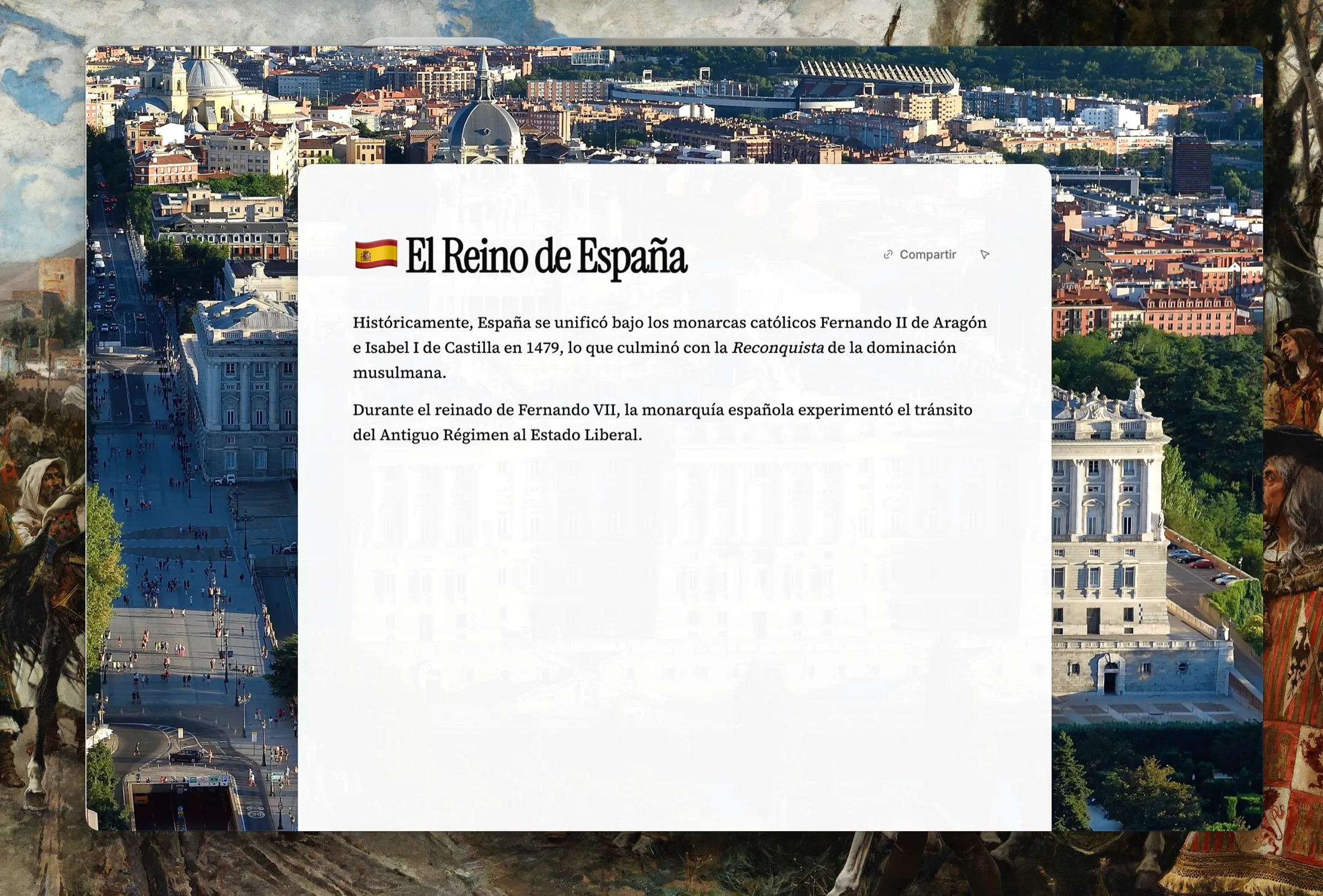 A Madrid note with a photographic banner behind the title and the text still easy to read