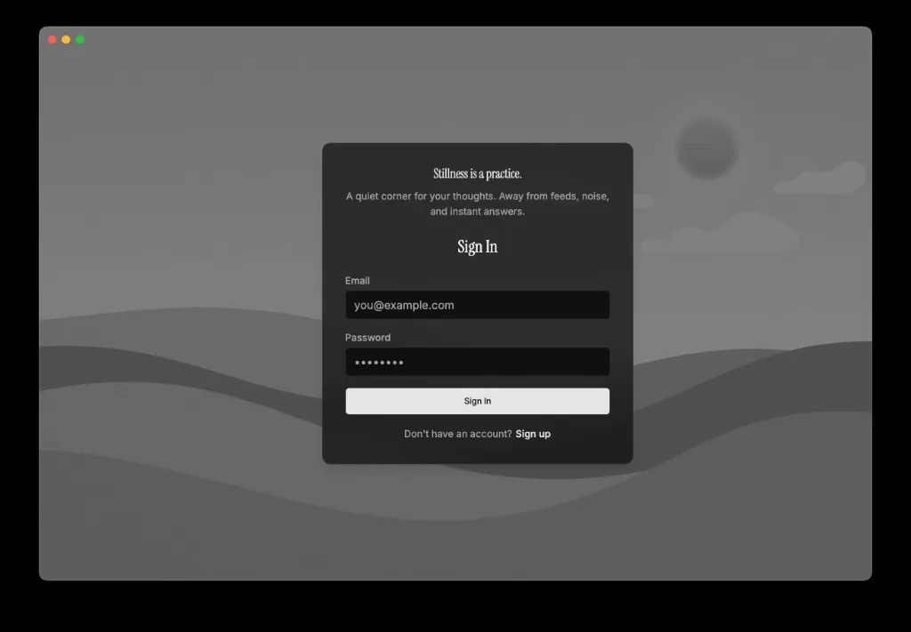Nota sign-in screen with a dark, minimal aesthetic